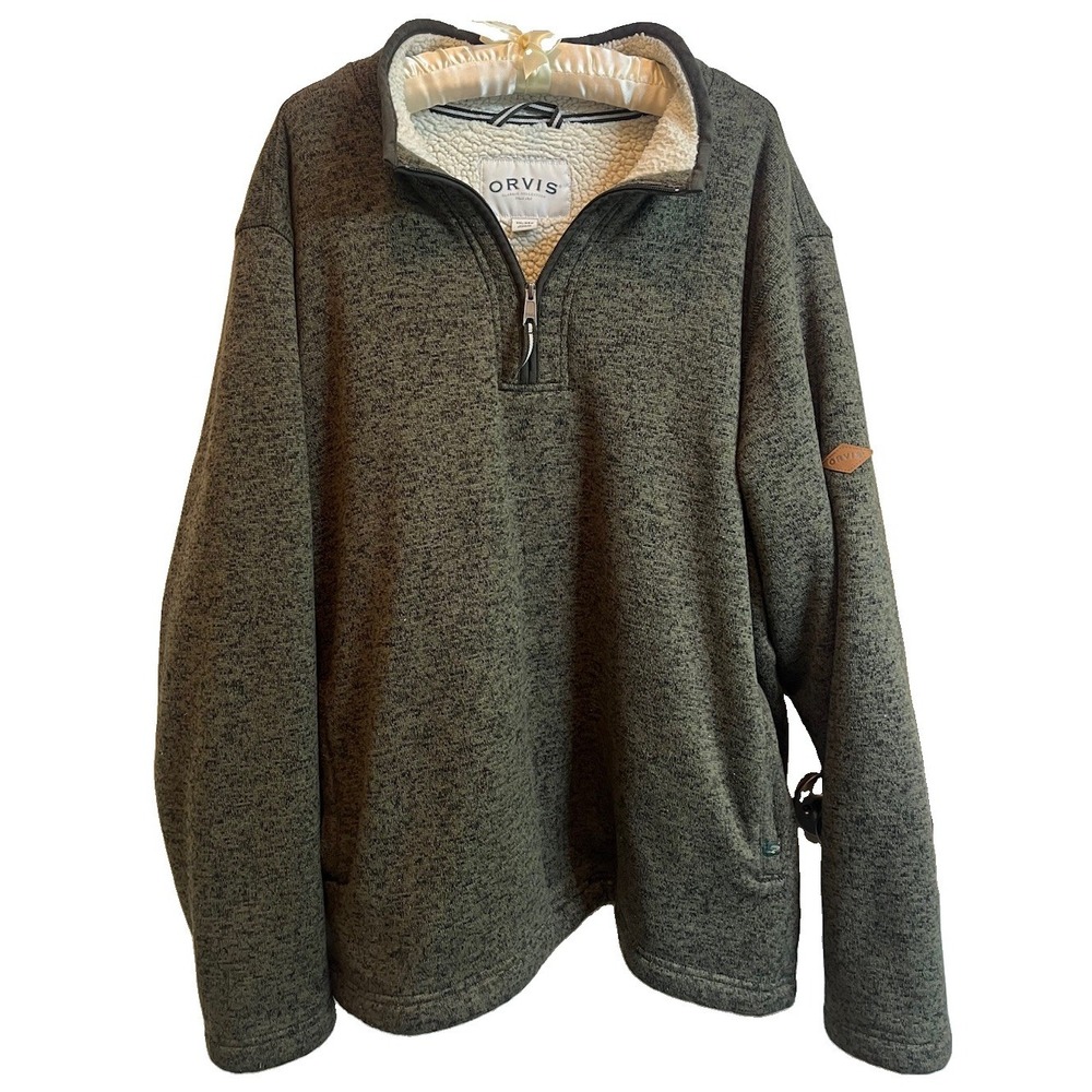 Orvis Sherpa Lined Quarter Zip Pullover Green Fleece Sweater Men's Sz M Outdoor